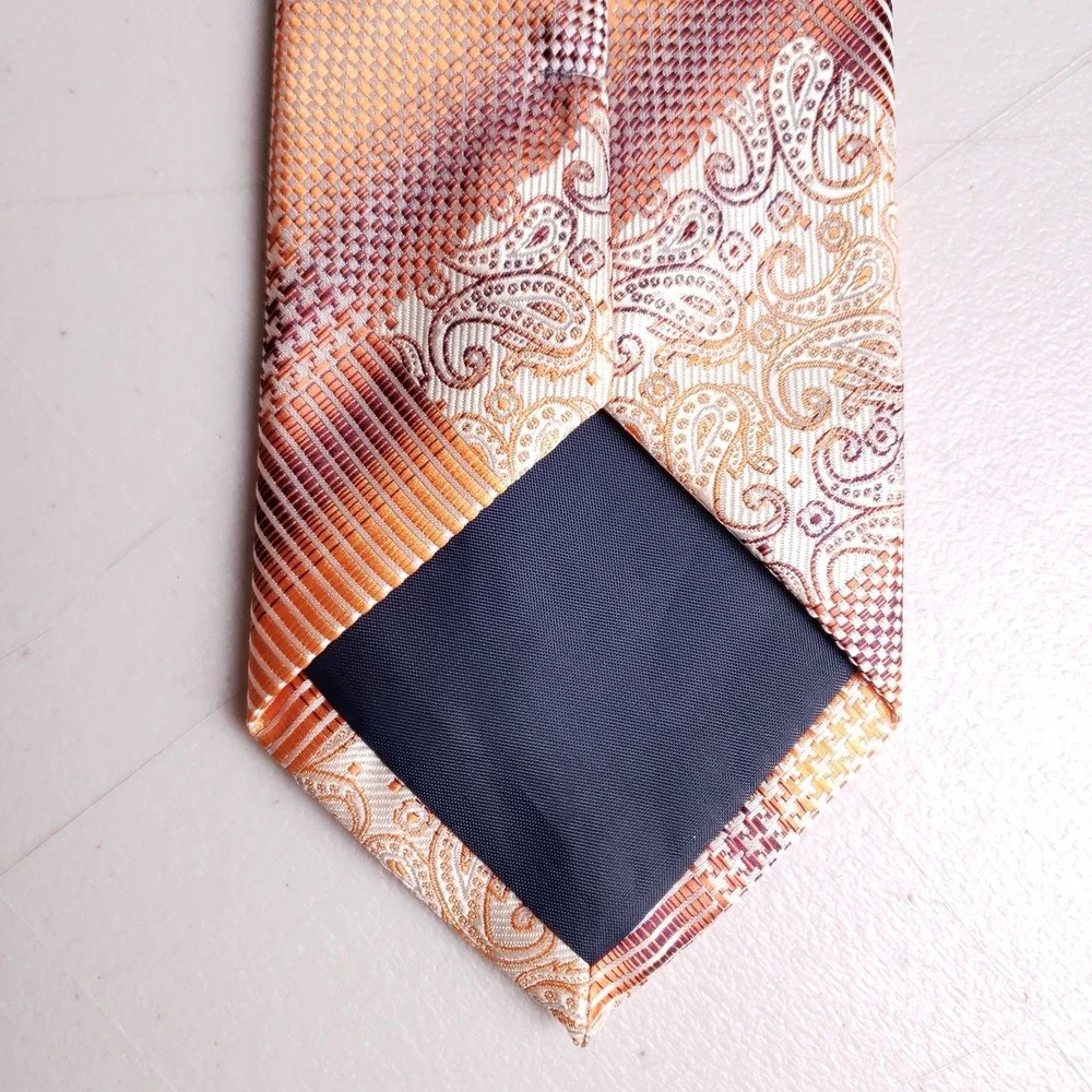 Venturi Uomo‎ Geometric Paisley Necktie OS Orange